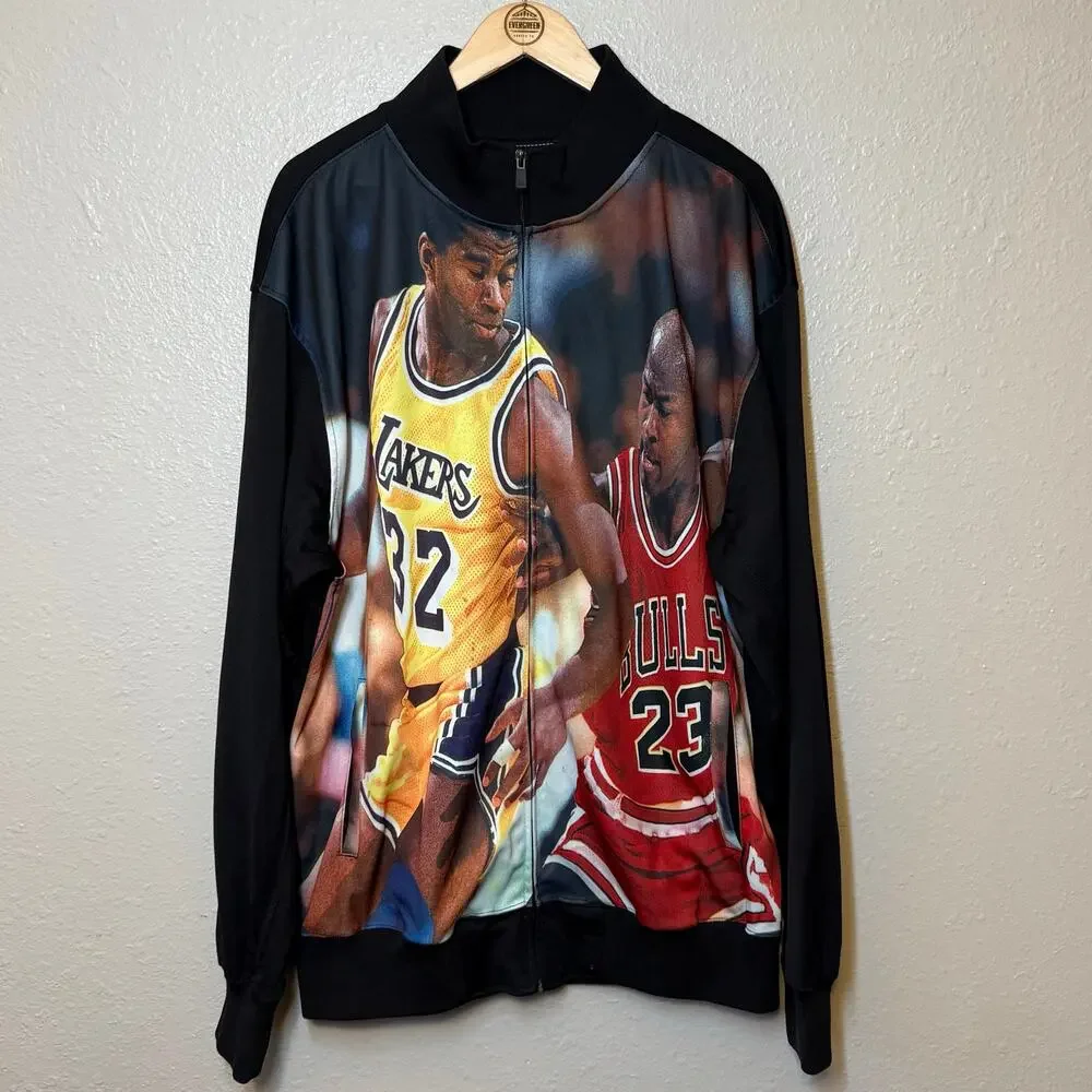 SMX Jordan Johnson Bomber Jacket Y2K Bulls Lakers Basketball Black Unisex 2XL